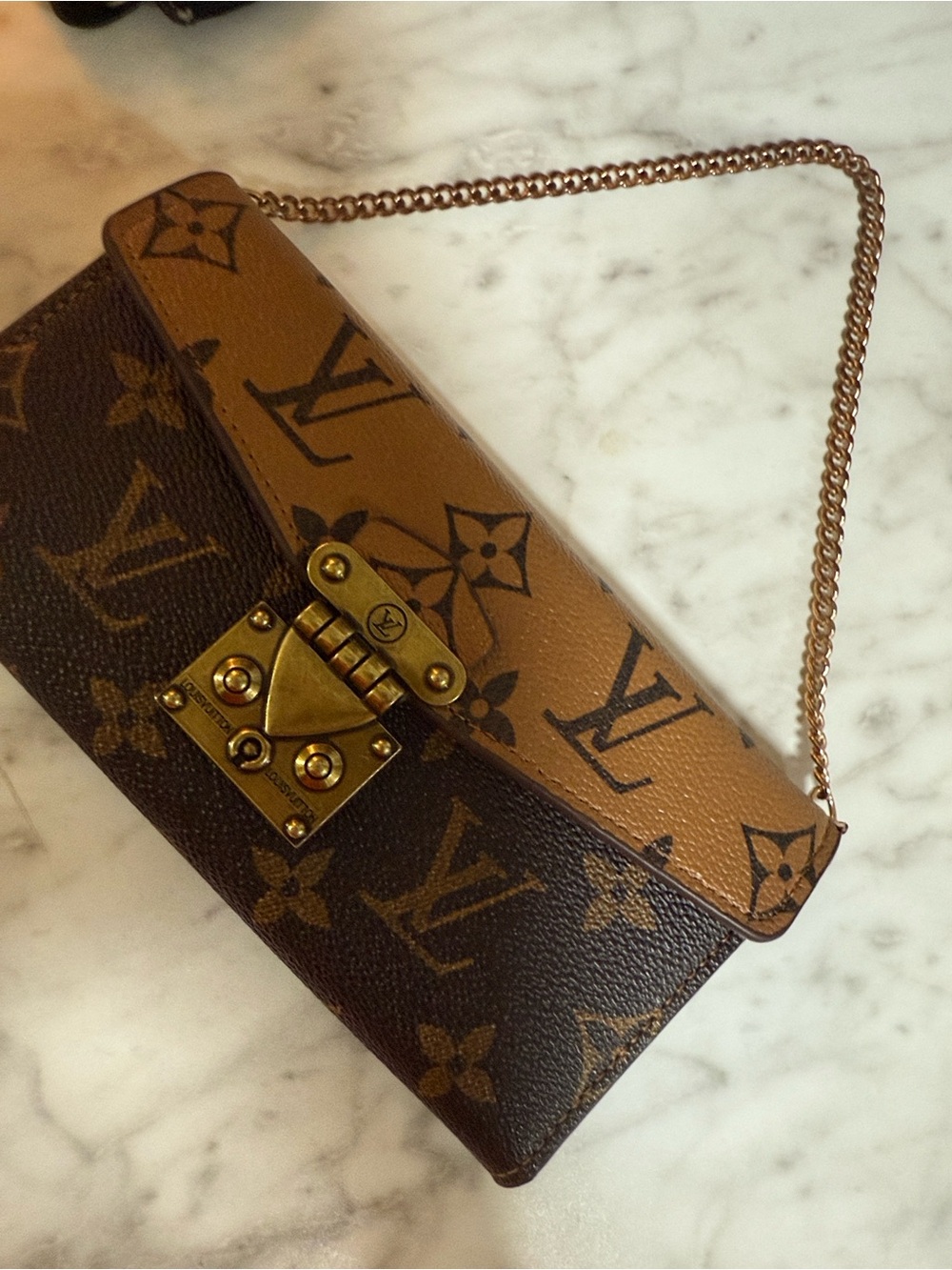 LV Monogram Two-Tone Chain Wallet - Brown/Tan